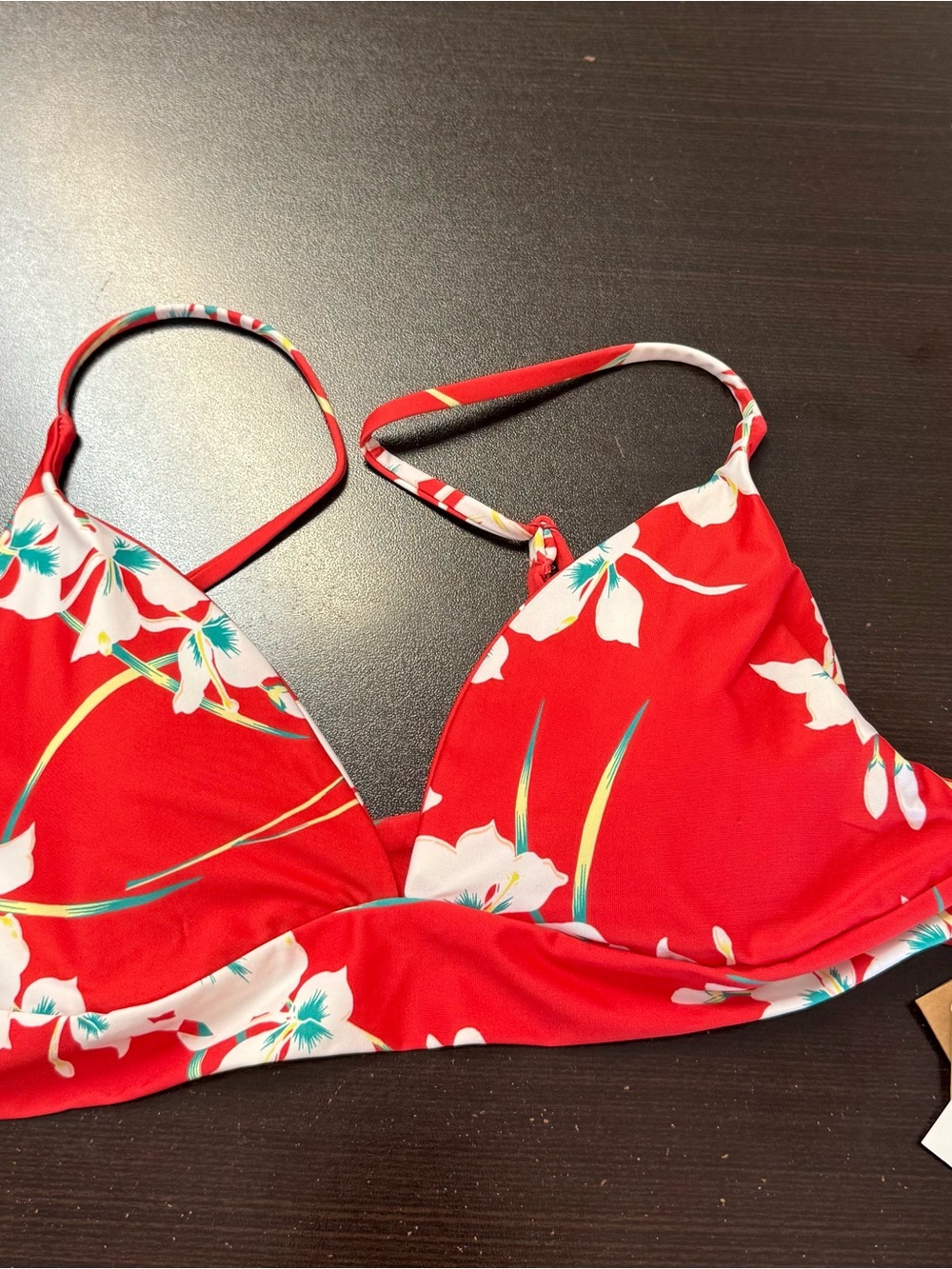 Volcom Red Floral Print Triangle Bikini Top Adjustable Straps Womenās Swim